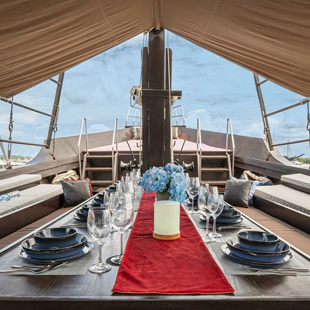 Nala - Yacht Charter Indonesia - Outdoor Dining - Luxury Liveaboard Boat Rental